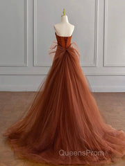 Unique Mermaid Satin Brown Long Evening Prom Dress, Brown Long Evening Dress