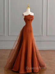 Unique Mermaid Satin Brown Long Evening Prom Dress, Brown Long Evening Dress