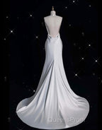 Unique Mermaid Spaghetti Straps Satin White Wedding Dress Brides Dress