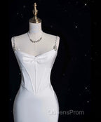 Unique Mermaid Spaghetti Straps Satin White Wedding Dress Brides Dress