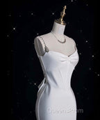 Unique Mermaid Spaghetti Straps Satin White Wedding Dress Brides Dress