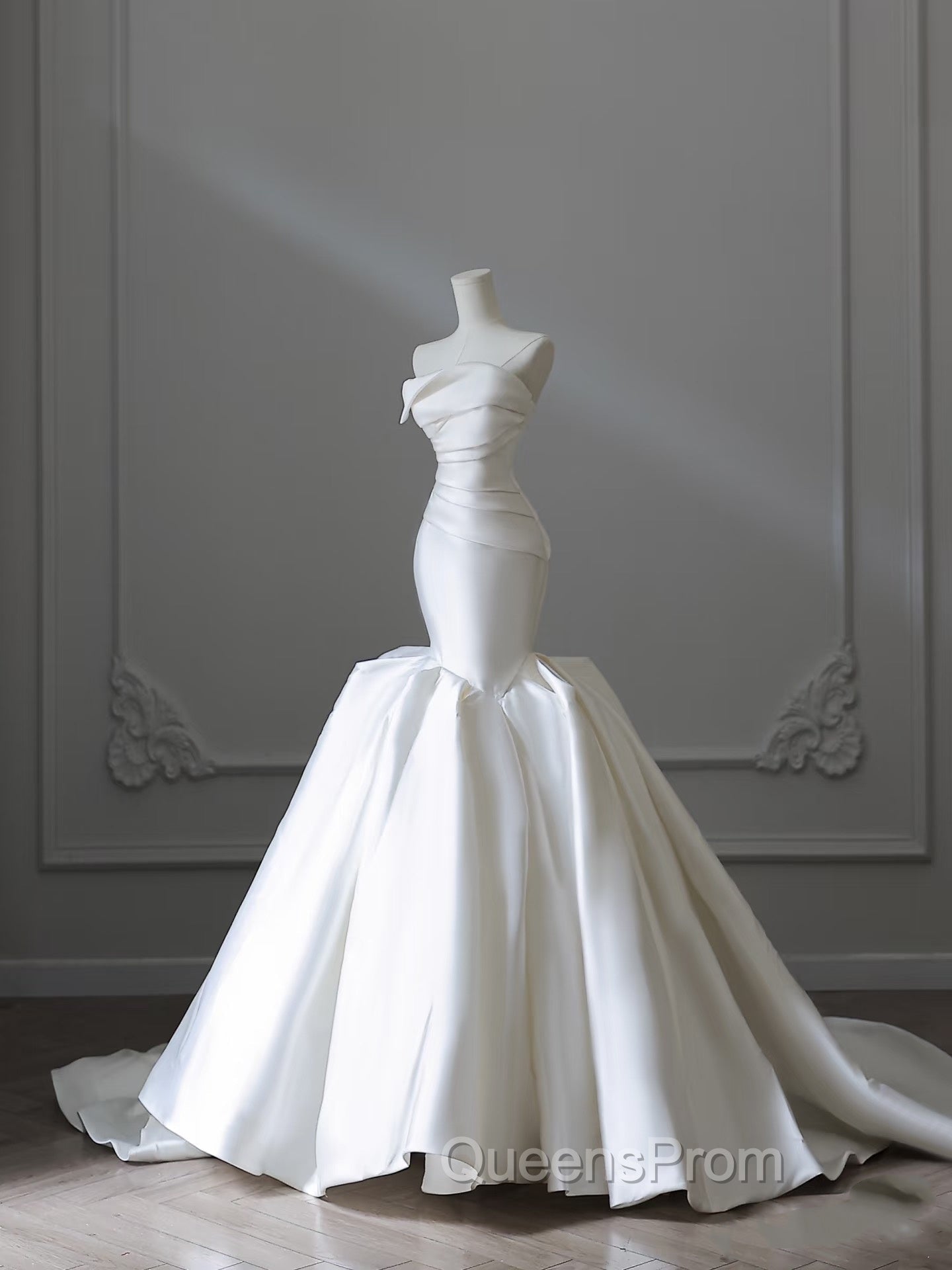 Unique Mermaid Strapless Ivory Satin Wedding Dress Brides Dress Secondary image