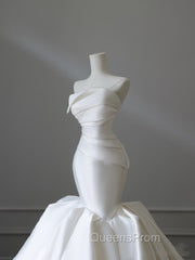 Unique Mermaid Strapless Ivory Satin Wedding Dress Brides Dress