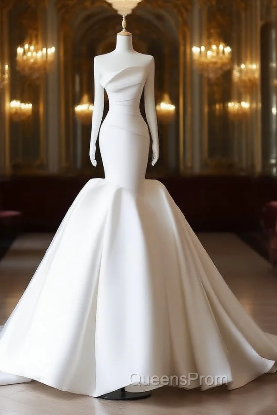 Unique Mermaid Strapless Ivory Satin Wedding Dress Brides Dress Main image