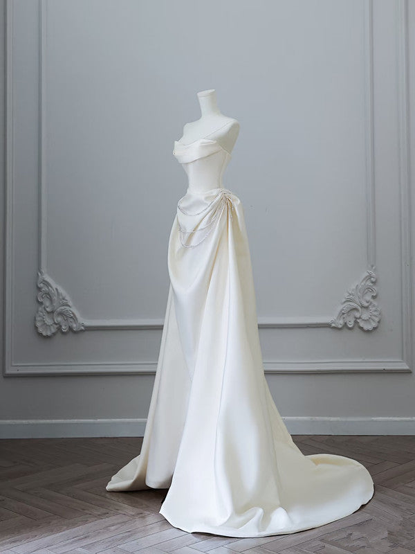 Unique Mermaid Strapless Long Wedding Dress With Short Sleeves Brides Dress Secondary image