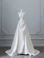 Unique Mermaid Strapless Long Wedding Dress With Short Sleeves Brides Dress