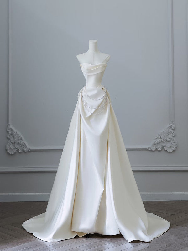 Unique Mermaid Strapless Long Wedding Dress With Short Sleeves Brides Dress