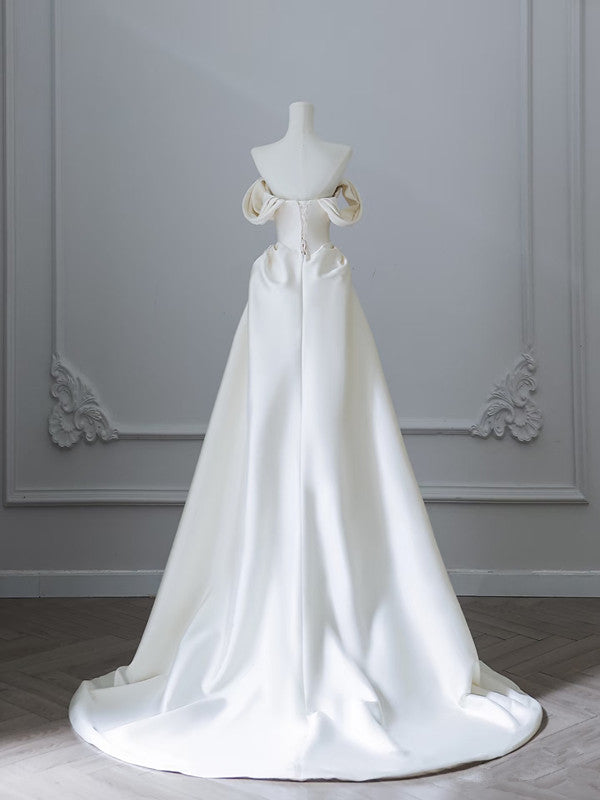 Unique Mermaid Strapless Long Wedding Dress With Short Sleeves Brides Dress