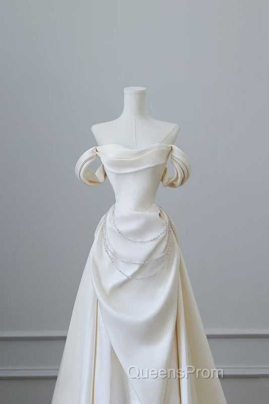 Unique Mermaid Strapless Long Wedding Dress With Short Sleeves Brides Dress