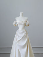 Unique Mermaid Strapless Long Wedding Dress With Short Sleeves Brides Dress
