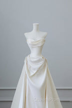 Unique Mermaid Strapless Long Wedding Dress With Short Sleeves Brides Dress