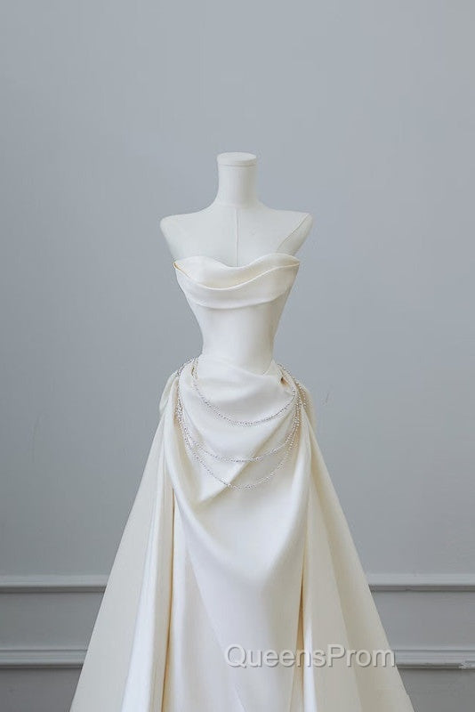 Unique Mermaid Strapless Long Wedding Dress With Short Sleeves Brides Dress
