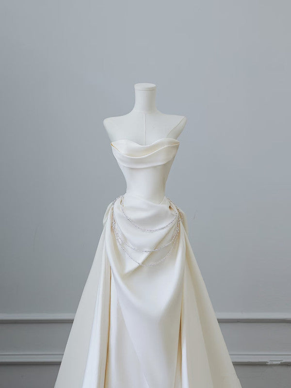 Unique Mermaid Strapless Long Wedding Dress With Short Sleeves Brides Dress