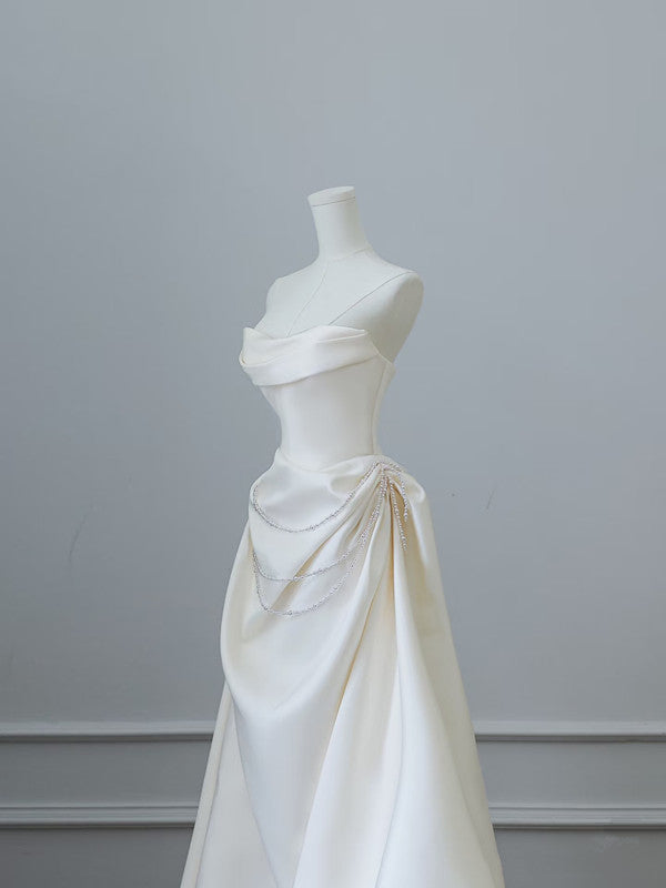 Unique Mermaid Strapless Long Wedding Dress With Short Sleeves Brides Dress