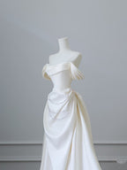 Unique Mermaid Strapless Long Wedding Dress With Short Sleeves Brides Dress