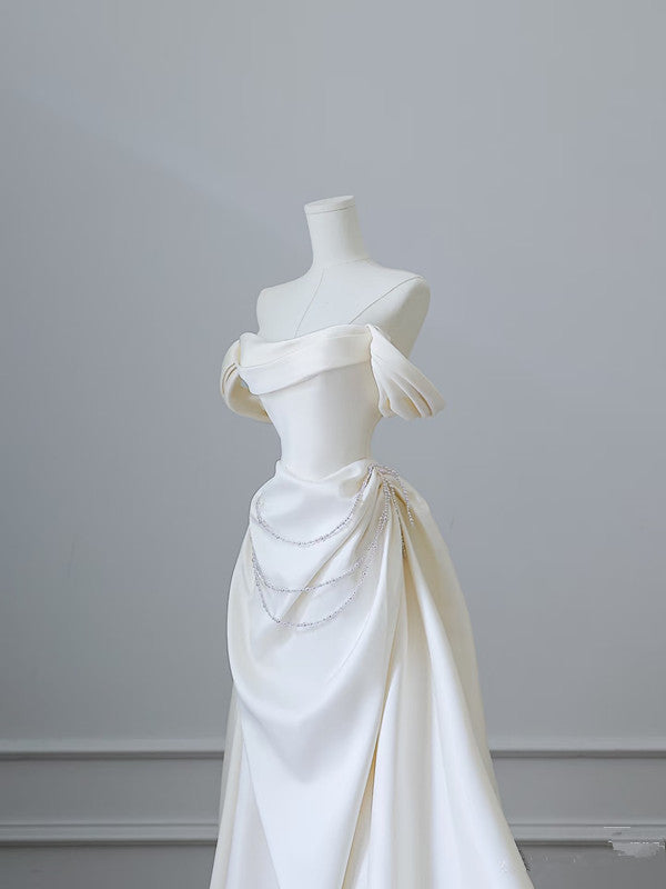 Unique Mermaid Strapless Long Wedding Dress With Short Sleeves Brides Dress