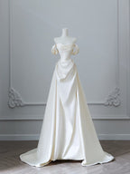 Unique Mermaid Strapless Long Wedding Dress With Short Sleeves Brides Dress
