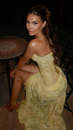 Unique Mermaid Sweetheart Yellow Lace Slit Classy Prom Dress Long Party Dress 21St Birthday Outfits Graduation Dress