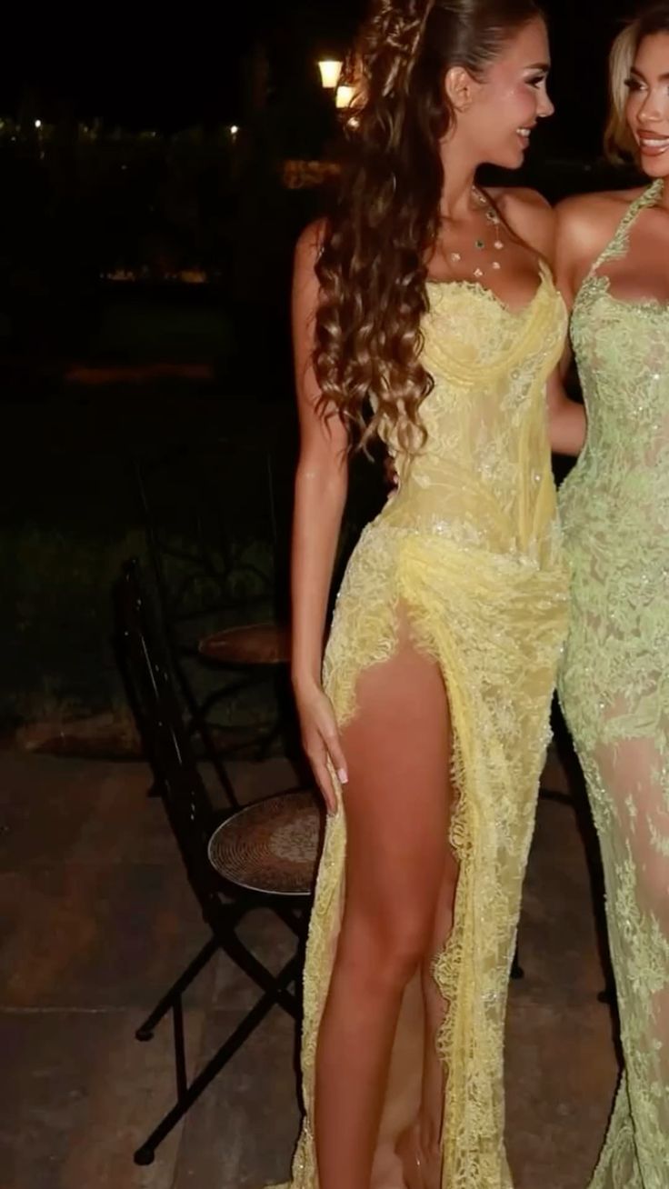 Unique Mermaid Sweetheart Yellow Lace Slit Classy Prom Dress Long Party Dress 21St Birthday Outfits Graduation Dress