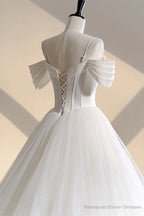 Unique Off the Shoulder Sparkly Tulle Wedding Dress