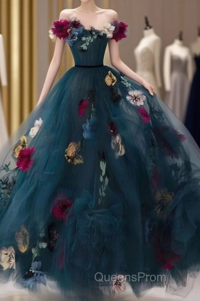 Unique Off The Shoulder Tulle Appliques Long Evening Dress Formal Evening Prom Dress Main image