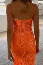 Orange Fashion Unique V-Neck Dress Long Lace Mermaid Slim Fit Slit Ball Gown Classy Evening Dress