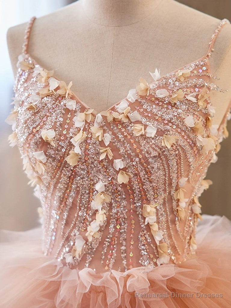 Unique Orange V Neck Tulle Sequin Orange Pink Long Quinceanera Dress Secondary image
