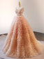 Unique Orange V Neck Tulle Sequin Orange Pink Long Quinceanera Dress