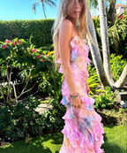 Unique Pink Ruffles Long Classy Prom Dress Classy Evening Dress