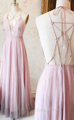 Unique Pink V Neck Long Evening Prom Dress, Pink Evening Dress