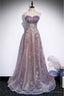 Unique Purple Tulle Prom Dress with Sparkly Sequins