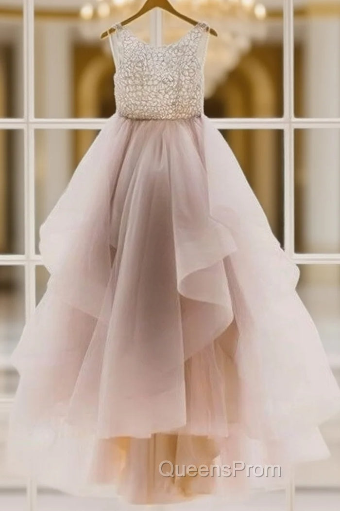 Unique Round Neck Sequin Tulle Long Evening Prom Gown, Evening Dress, Wedding Dress