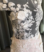 Unique Round Neck Tulle Lace Long Evening Prom Dress, Lace Evening Dress
