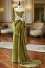 Unique Satin Flower Green Long Evening Prom Dress, Green Long Evening Dress