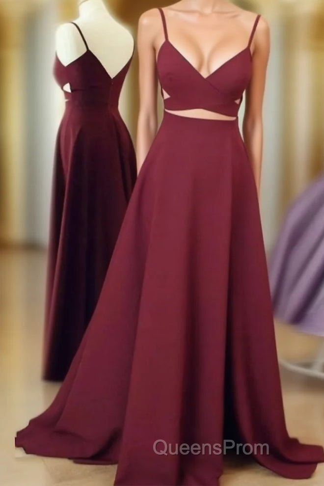 Unique Sexy Two Pieces Long Burgundy Evening Prom Dress, Burgundy Evening Dress Main image