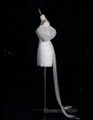 Unique Sheath Off The Shoulder Sequin Short Sleeves White Wedding Dress Brides Dress