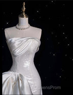 Unique Sheath Strapless Sequin Short White Wedding Dress Brides Dress