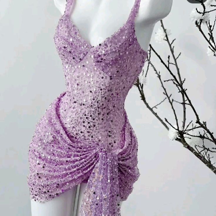 Unique Sheath Straps Sequin Lilac Classy Tight Homecoming Dress 8Th Grad Dance Graduation Dress Short Hoco Dress