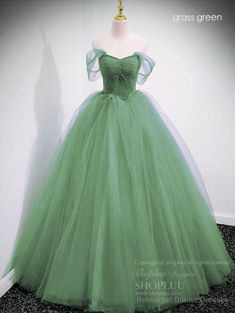 Unique Sweetheart Off Shoulder Lace Long Prom Dress, Tulle Formal Dresses Secondary image