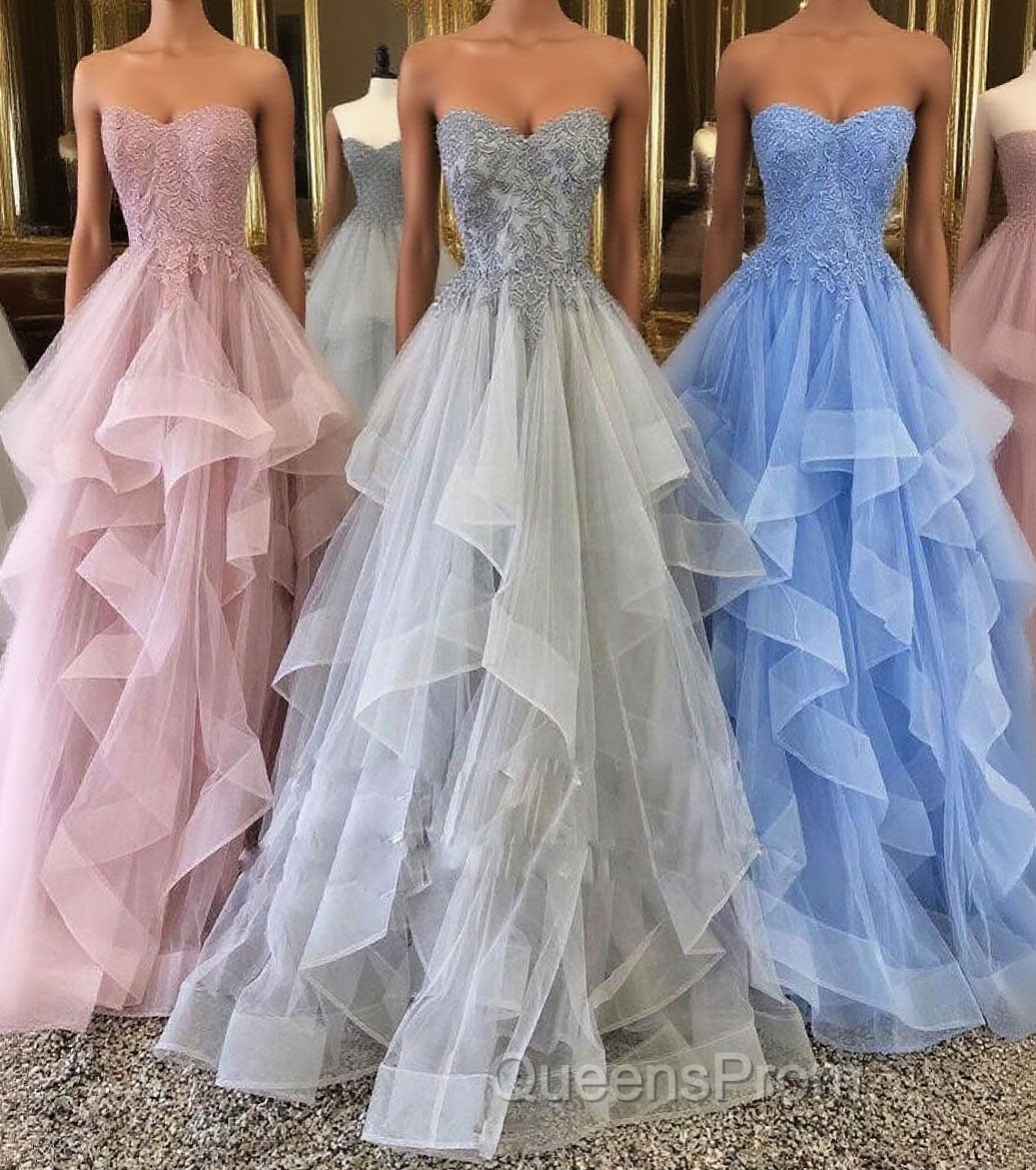 Unique sweetheart tulle lace long Evening Prom Dress, tulle evening Dress Main image