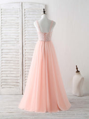 Unique Tulle Beads Long Prom Dress, Tulle Evening Dress