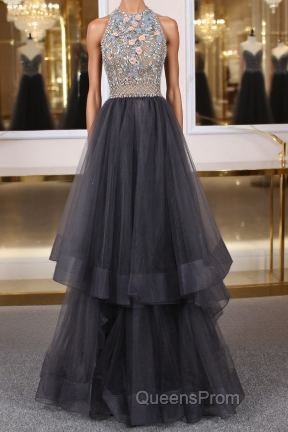 Unique tulle beads long Evening Prom Dress tulle long evening Dress Main image