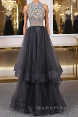 Unique tulle beads long Evening Prom Dress tulle long evening Dress