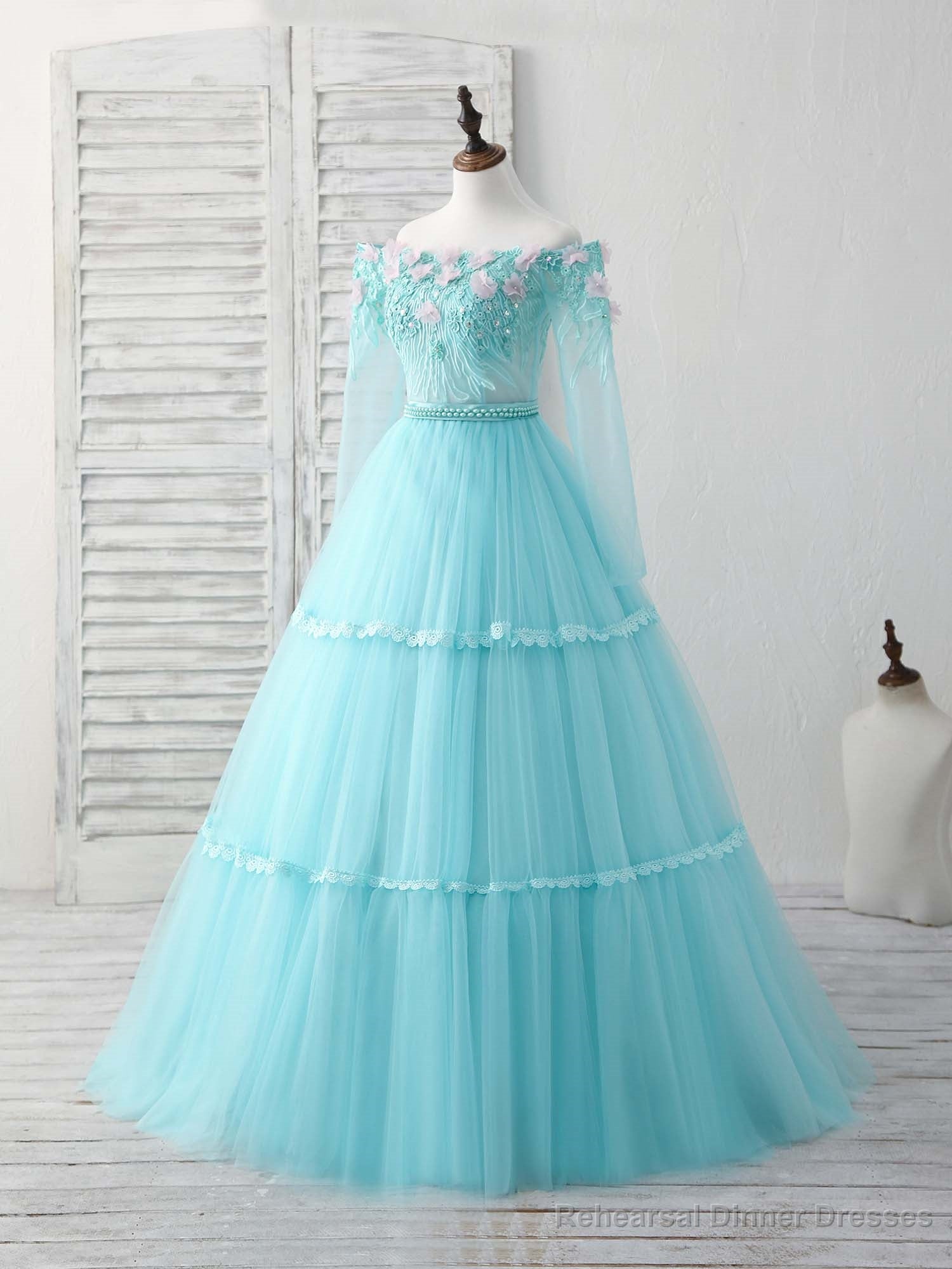 Unique Tulle Lace Applique Long Prom Dress, Green Evening Dress Secondary image
