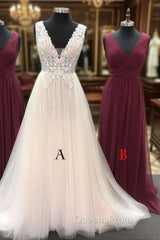 Unique Tulle Lace Long Evening Prom Dress, Bridesmaid Dress, Tulle Evening Dress