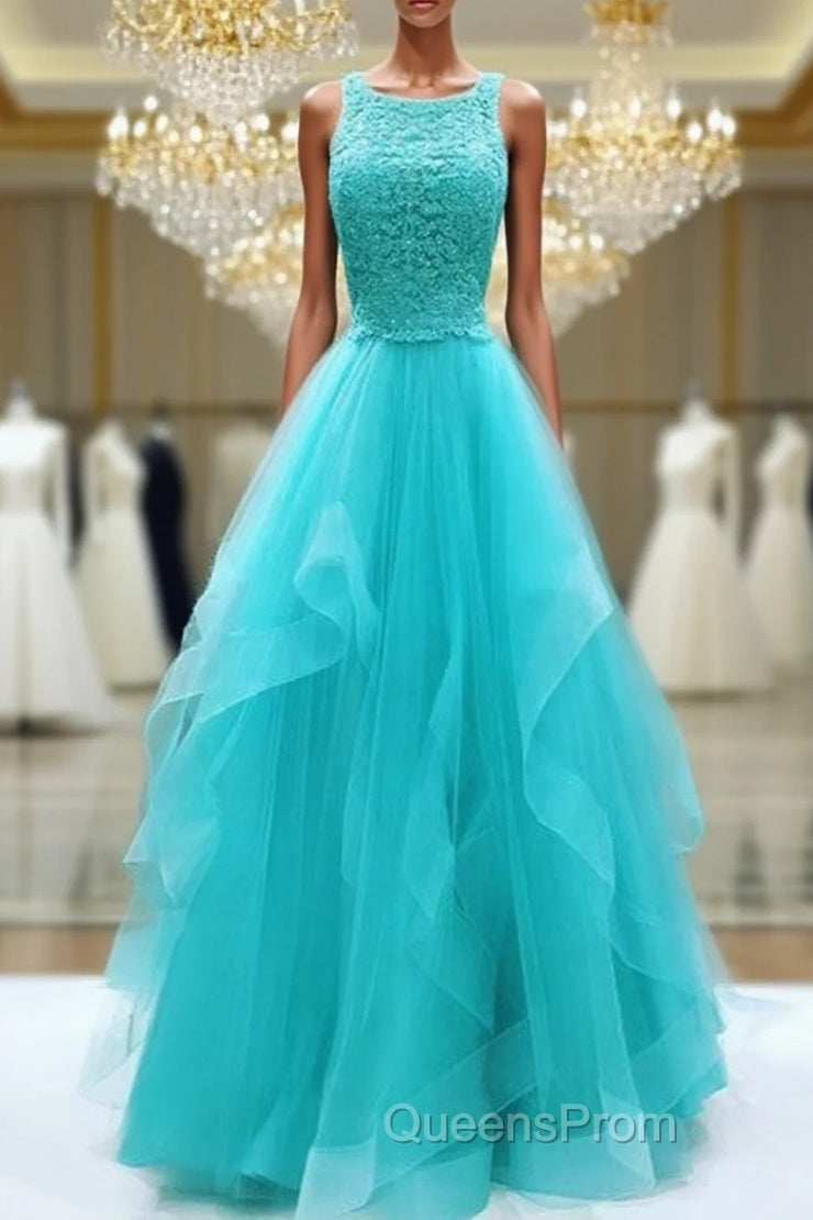 Unique Tulle Lace Long Evening Prom Dress, Tulle Evening Dress Main image