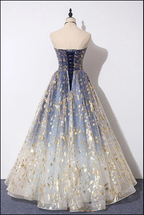 Unique A Line Strapless Blue Ombre Tulle Long Classy Prom Dress Classy Evening Dress