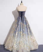 A-Line Tulle Lace Long Classy Prom Dress, Tulle Lace Classy Graduation Party Dress