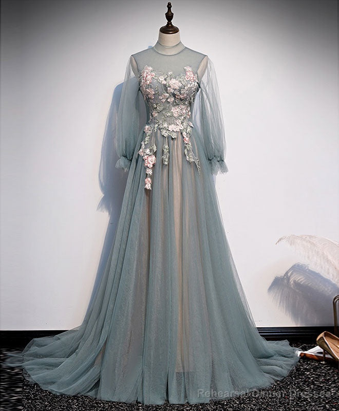 Unique Tulle Lace Long Prom Dress Tulle Lace Formal Dress Secondary image