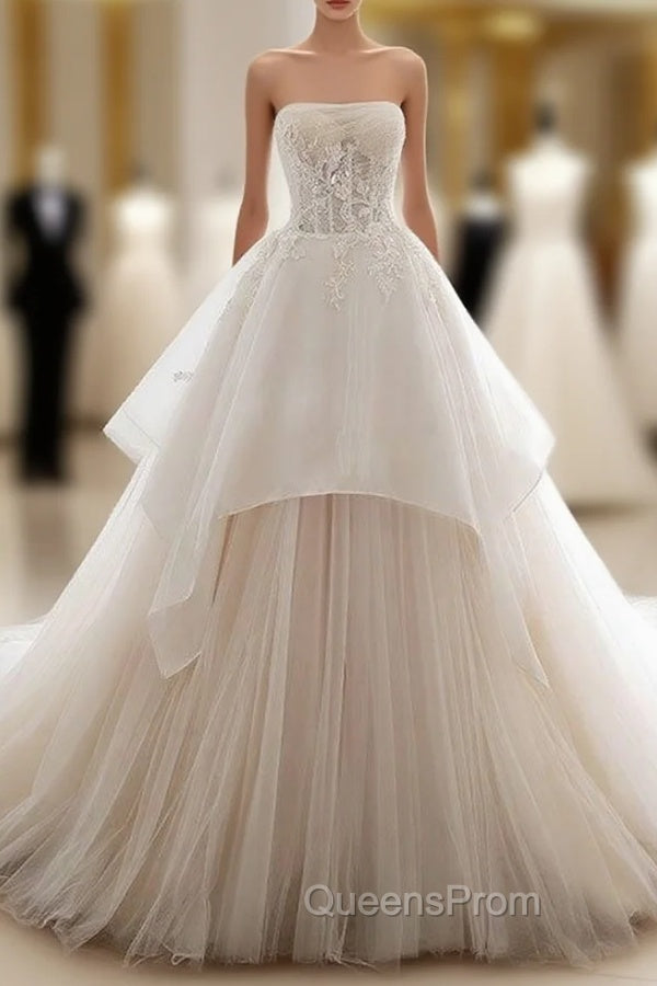 Unique Tulle Lace Long Evening Prom Dress, Tulle Lace Wedding Dress Main image